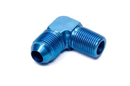 Fitting - Adapter - 90 Degree - 8 AN Male to 3/8 in NPT Male - Aluminum - Blue Anodized - Each