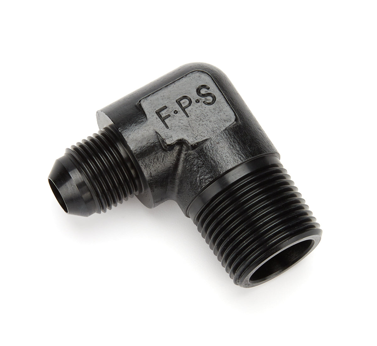 Fitting - Adapter - 90 Degree - 8 AN Male to 3/4 in NPT Male - Aluminum - Black Anodized - Each
