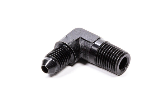Fitting - Adapter - 90 Degree - 4 AN Male to 1/4 in NPT Male - Aluminum - Black Anodized - Each