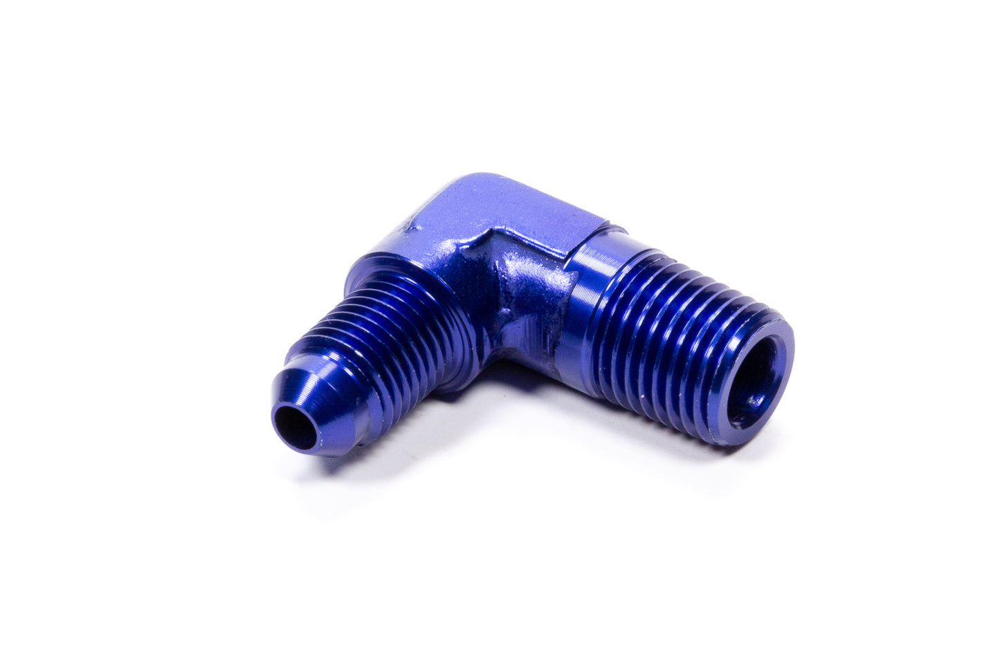 Fitting - Adapter - 90 Degree - 4 AN Male to 1/4 in NPT Male - Aluminum - Blue Anodized - Each