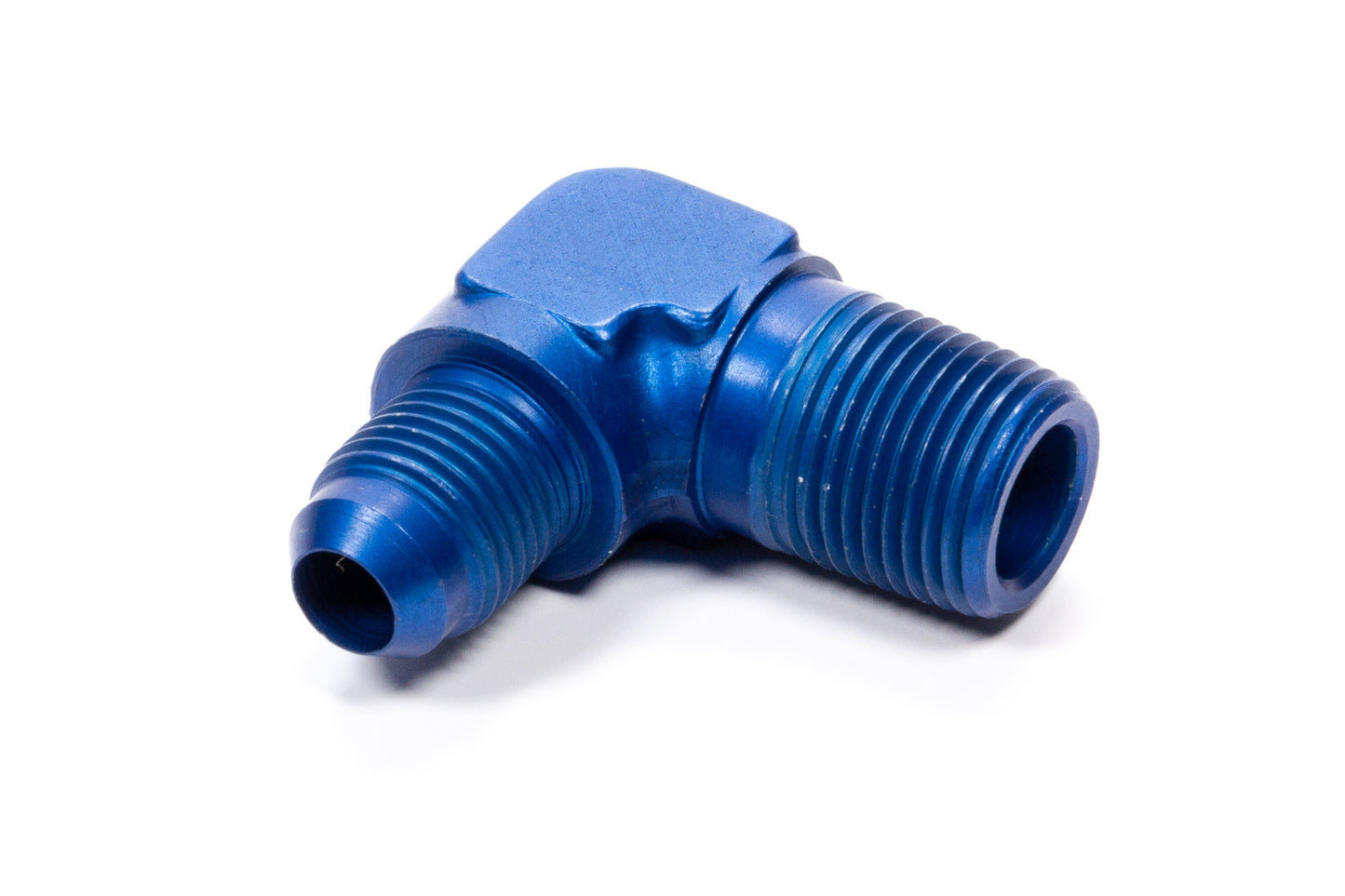 Fitting - Adapter - 90 Degree - 6 AN Male to 3/8 in NPT Male - Aluminum - Blue Anodized - Each