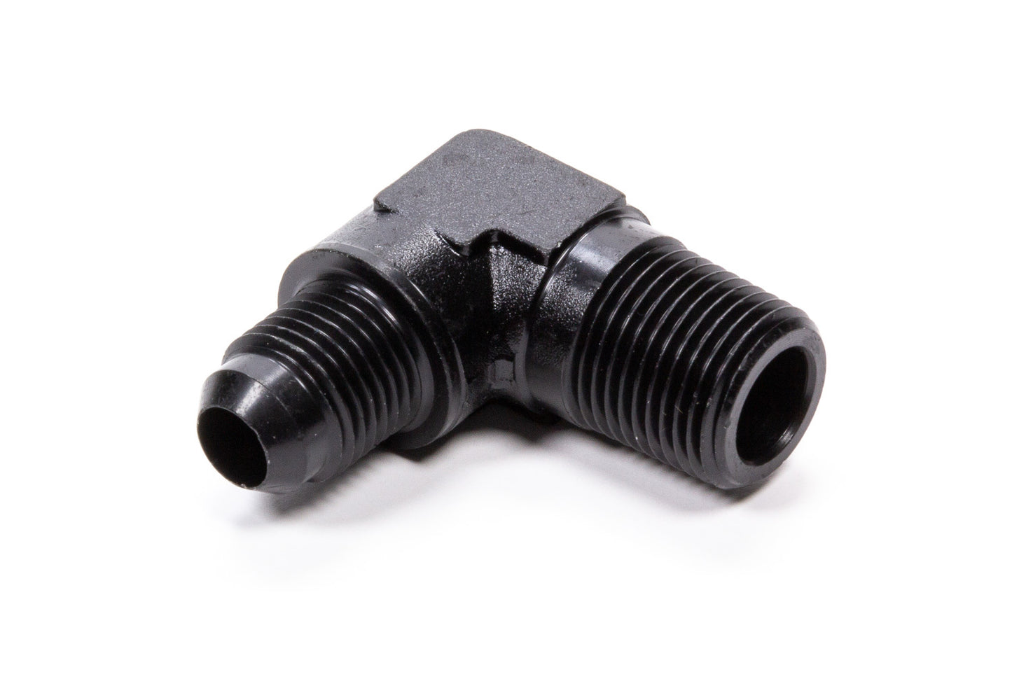 Fitting - Adapter - 90 Degree - 6 AN Male to 1/2 in NPT Male - Aluminum - Black Anodized - Each