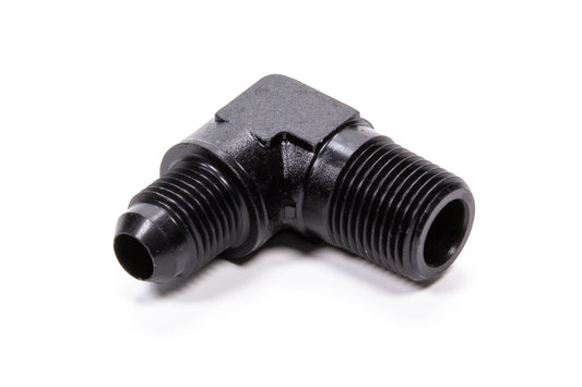 Fitting - Adapter - 90 Degree - 6 AN Male to 1/2 in NPT Male - Aluminum - Black Anodized - Each