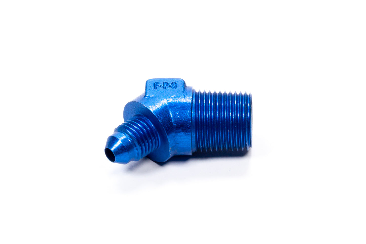 Fitting - Adapter - 45 Degree - 4 AN Male to 3/8 in NPT Male - Aluminum - Blue Anodized - Each