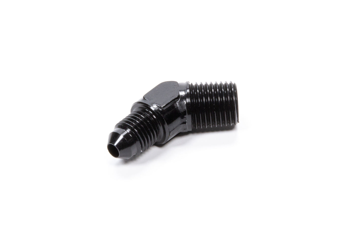 Fitting - Adapter - 45 Degree - 4 AN Male to 1/4 in NPT Male - Aluminum - Black Anodized - Each