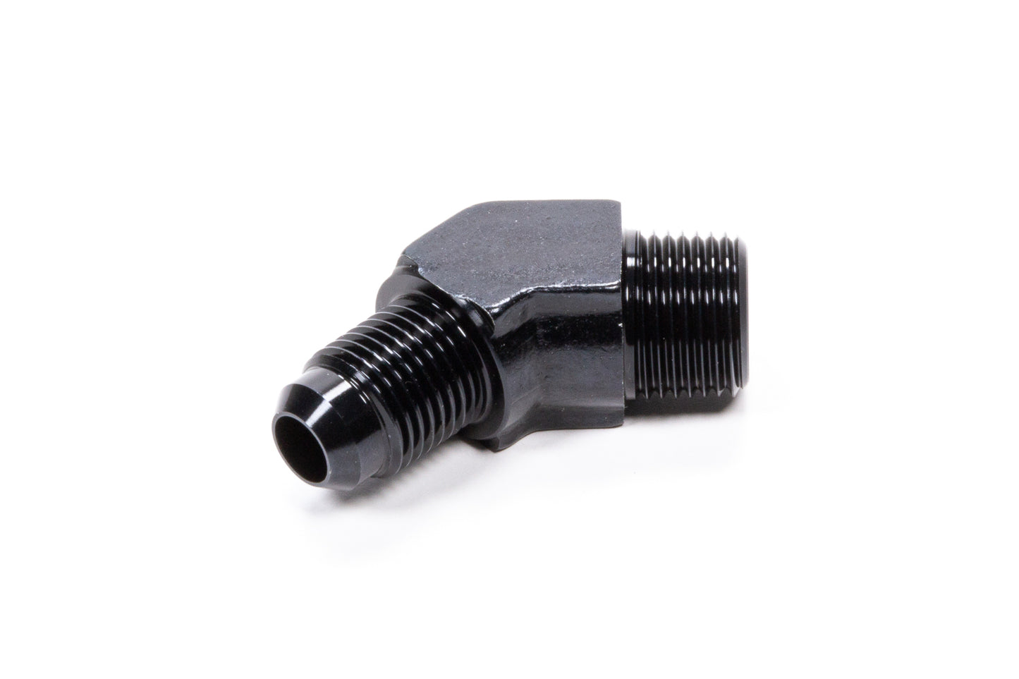 Fitting - Adapter - 45 Degree - 6 AN Male to 3/8 in NPT Male - Aluminum - Black Anodized - Each