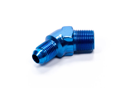 Fitting - Adapter - 45 Degree - 6 AN Male to 3/8 in NPT Male - Aluminum - Blue Anodized - Each
