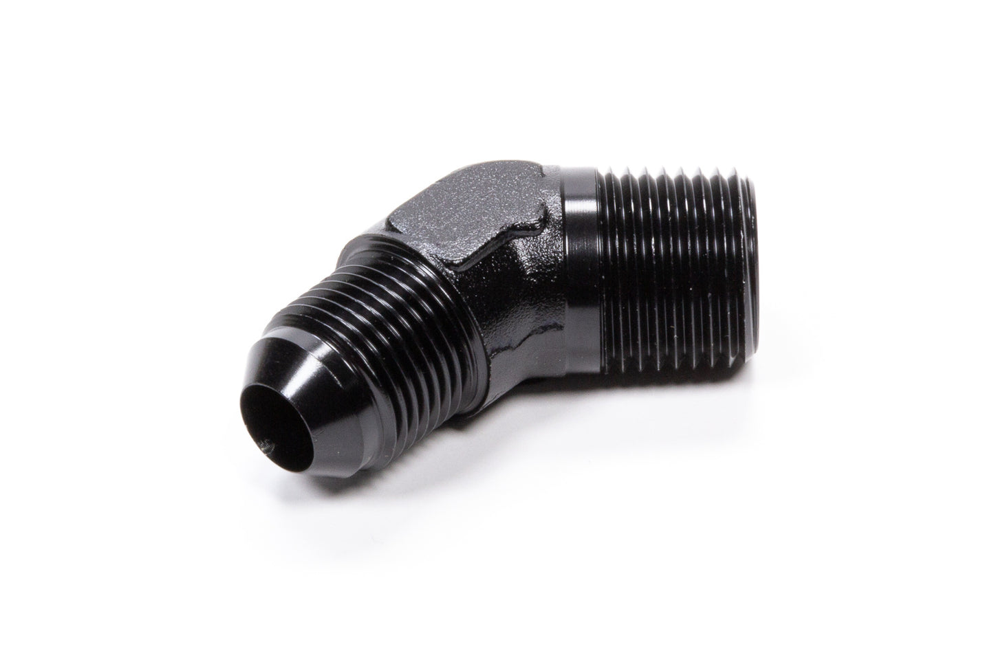 Fitting - Adapter - 45 Degree - 8 AN Male to 1/2 in NPT Male - Aluminum - Black Anodized - Each
