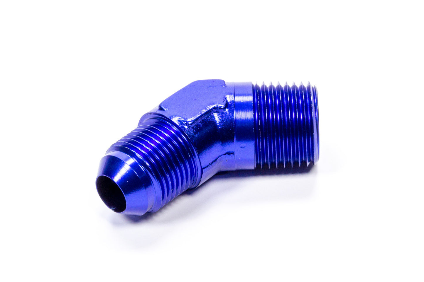 Fitting - Adapter - 45 Degree - 8 AN Male to 1/2 in NPT Male - Aluminum - Blue Anodized - Each