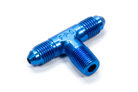 Fitting - Adapter Tee - 3 AN Male x 3 AN Male x 1/8 in NPT Male - Aluminum - Blue Anodized - Each
