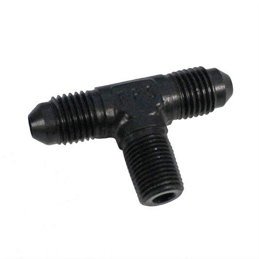 Fitting - Adapter Tee - 4 AN Male x 4 AN Male x 1/8 in NPT Male - Aluminum - Black Anodized - Each