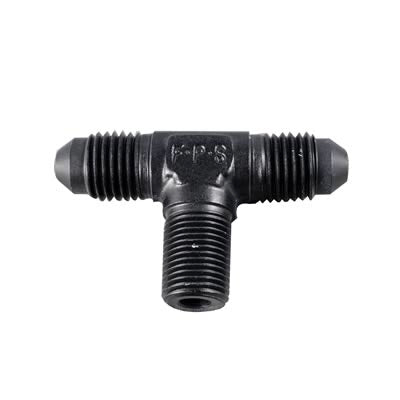 Fitting - Adapter Tee - 6 AN Male x 6 AN Male x 1/4 in NPT Male - Aluminum - Black Anodized - Each
