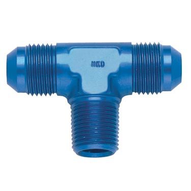 Fitting - Adapter Tee - 6 AN Male x 6 AN Male x 1/4 in NPT Male - Aluminum - Blue Anodized - Each
