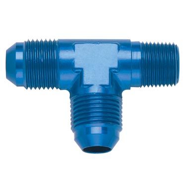 Fitting - Adapter Tee - 4 AN Male x 4 AN Male x 1/8 in NPT Male - Aluminum - Blue Anodized - Each