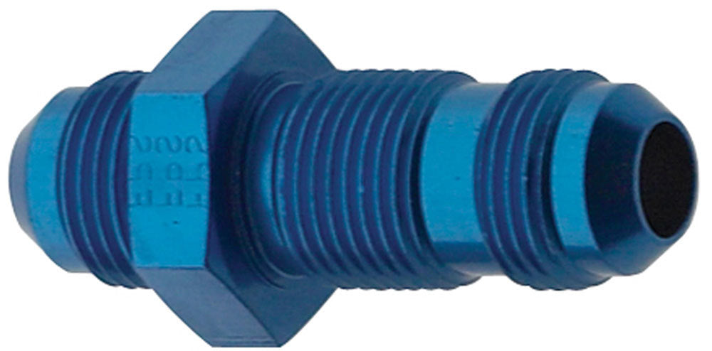 Fitting - Bulkhead - Straight - 12 AN Male to 12 AN Male Bulkhead - Aluminum - Blue Anodized - Each
