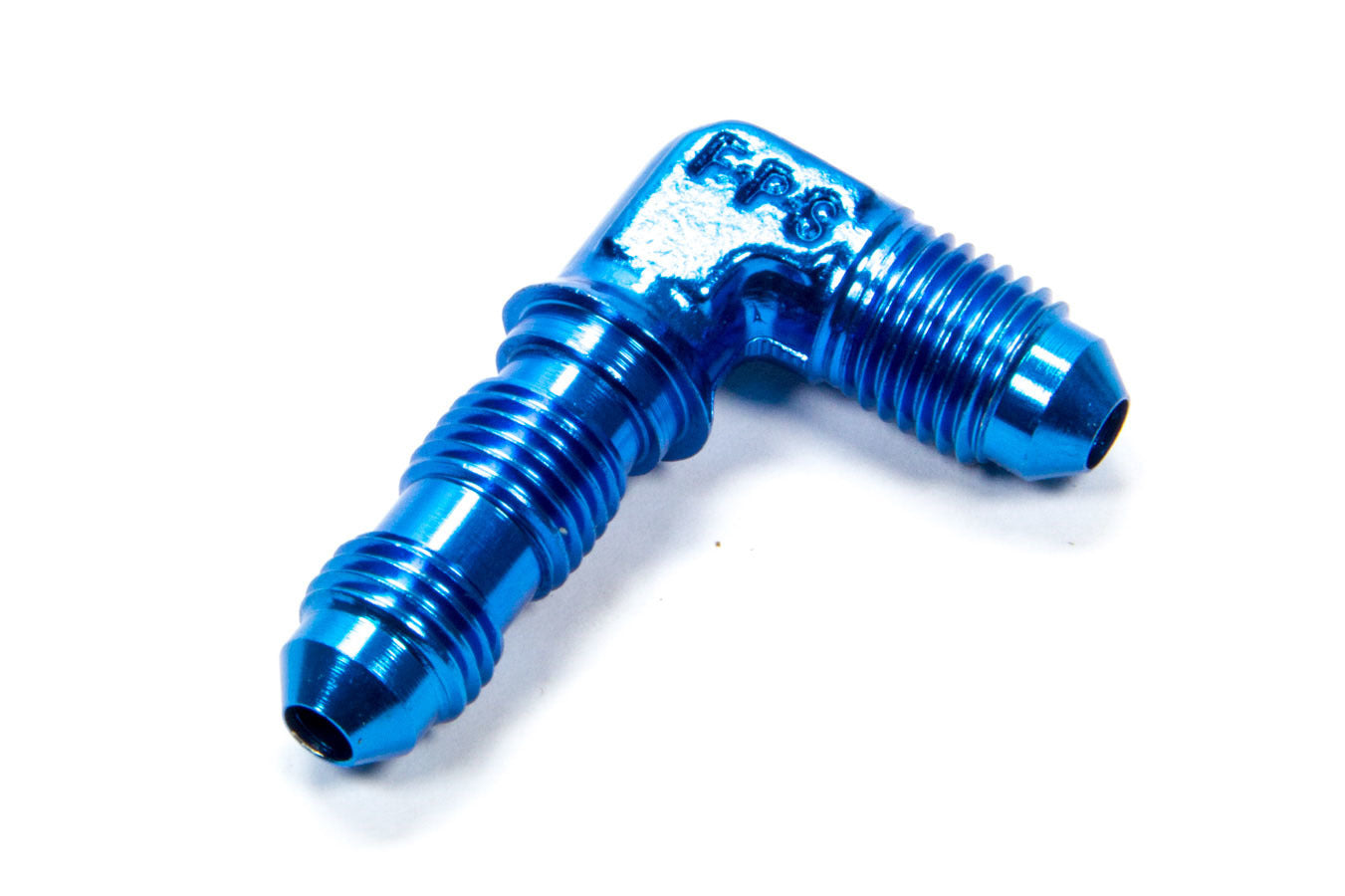 Fitting - Bulkhead - 90 Degree - 4 AN Male to 4 AN Male Bulkhead - Aluminum - Blue Anodized - Each