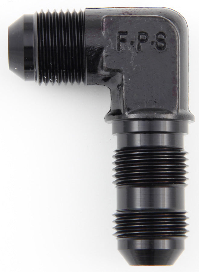 Fitting - Bulkhead - 90 Degree - 8 AN Male to 8 AN Male Bulkhead - Aluminum - Black Anodized - Each