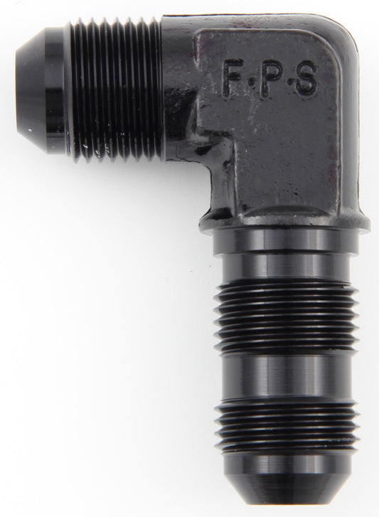 Fitting - Bulkhead - 90 Degree - 8 AN Male to 8 AN Male Bulkhead - Aluminum - Black Anodized - Each