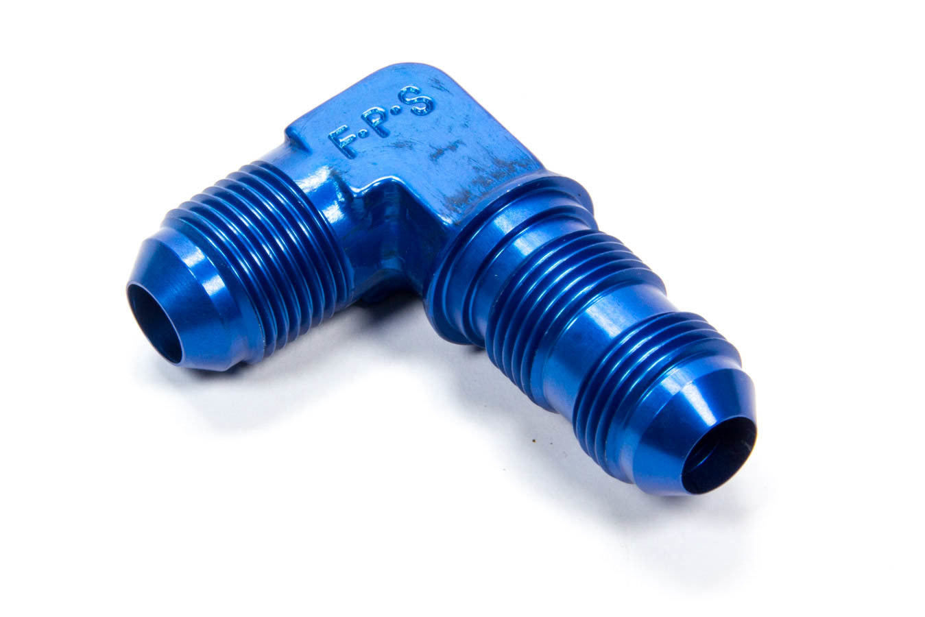 Fitting - Bulkhead - 90 Degree - 8 AN Male to 8 AN Male Bulkhead - Aluminum - Blue Anodized - Each