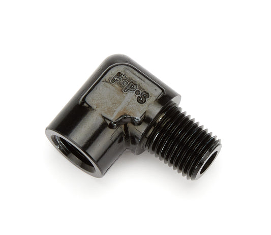 Fitting - Adapter - 90 Degree - 1/4 in NPT Female to 1/4 in NPT Male - Aluminum - Black Anodized - Each