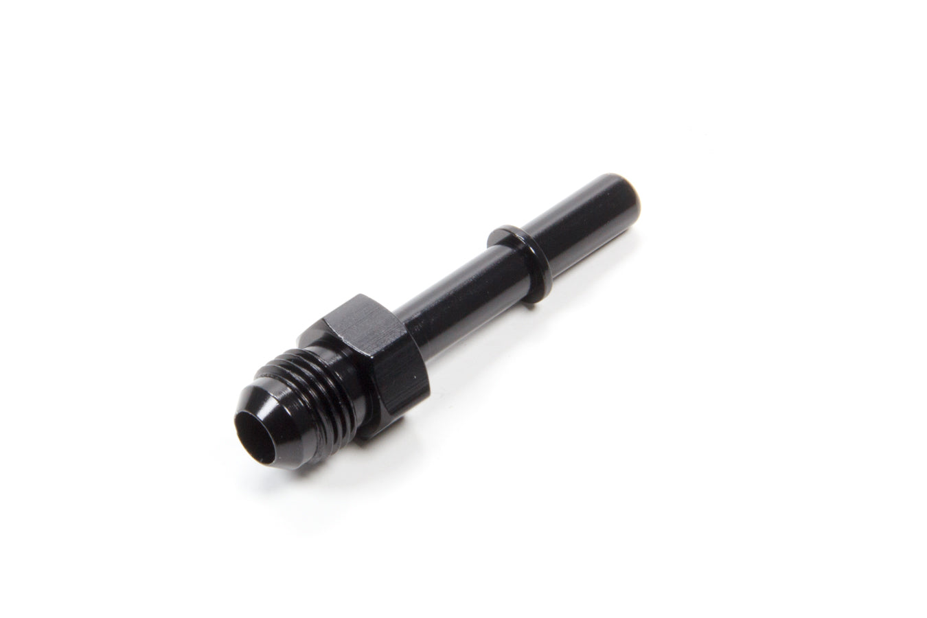 Fitting - Fuel Line Adapter - Straight - 6 AN Male to 5/16 in SAE Male Quick Disconnect - Aluminum - Black Anodized - Each