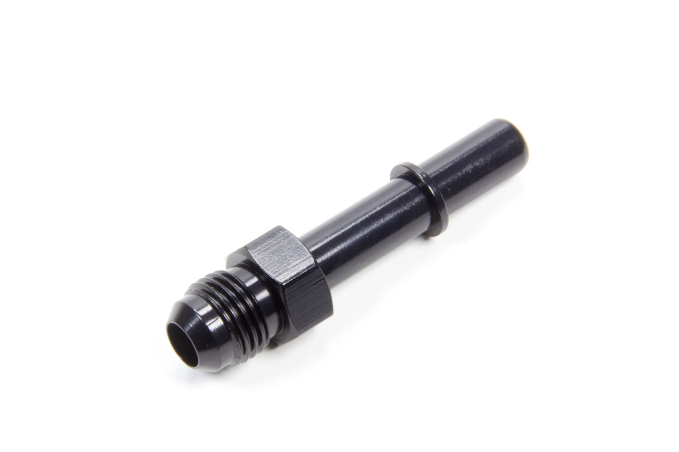 Fitting - Fuel Line Adapter - Straight - 6 AN Male to 3/8 in SAE Male Quick Disconnect - Aluminum - Black Anodized - Each