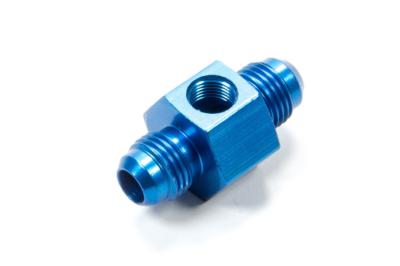 Fitting - Gauge Adapter - Straight - 6 AN Male to 6 AN Male - 1/8 in NPT Gauge Port - Aluminum - Blue Anodized - Each