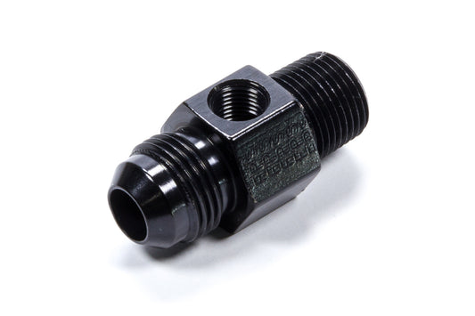 Fitting - Gauge Adapter - Straight - 8 AN Male to 3/8 in NPT Male - 1/8 in NPT Gauge Port - Aluminum - Black Anodized - Each
