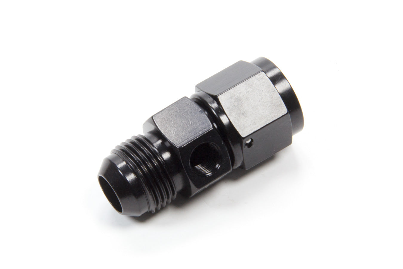 Fitting - Gauge Adapter - Straight - 10 AN Female to 10 AN Male - 1/8 in NPT Gauge Port - Aluminum - Black Anodized - Each