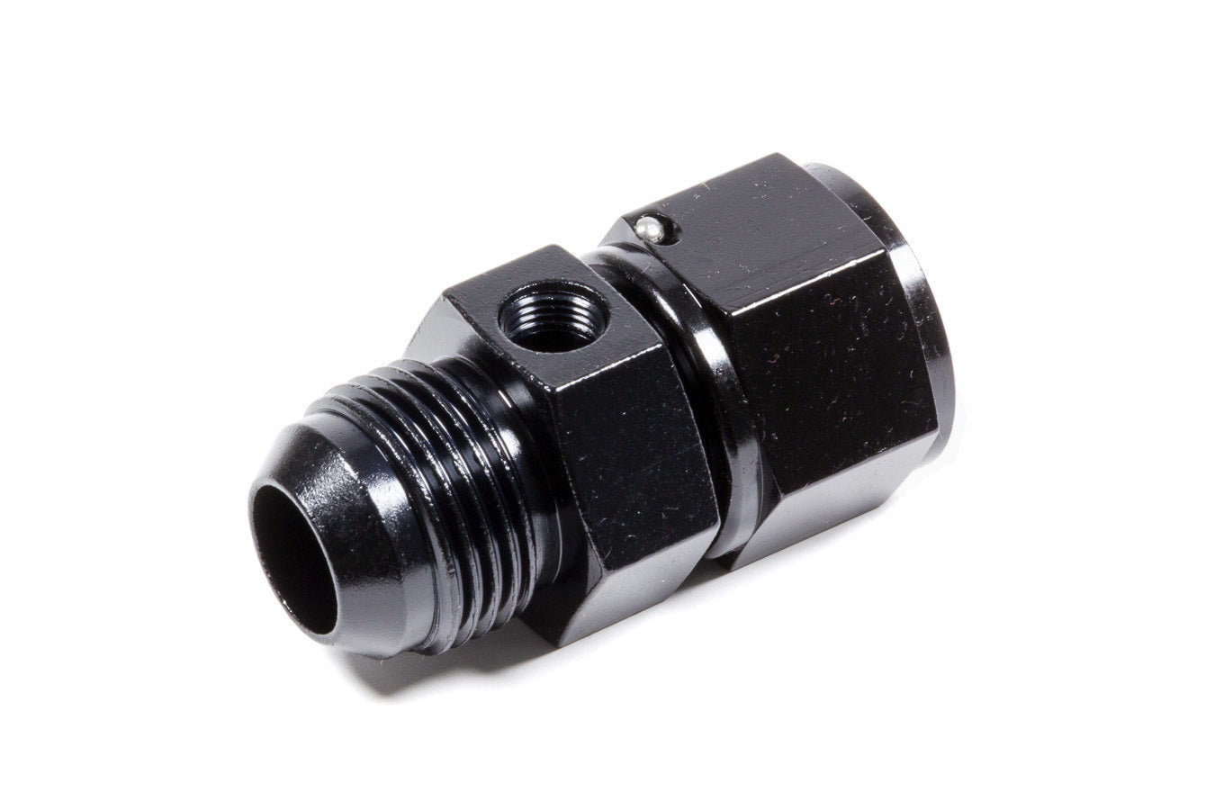 Fitting - Gauge Adapter - Straight - 12 AN Female Swivel to 12 AN Male - 1/8 in NPT Gauge Port - Aluminum - Black Anodized - Each