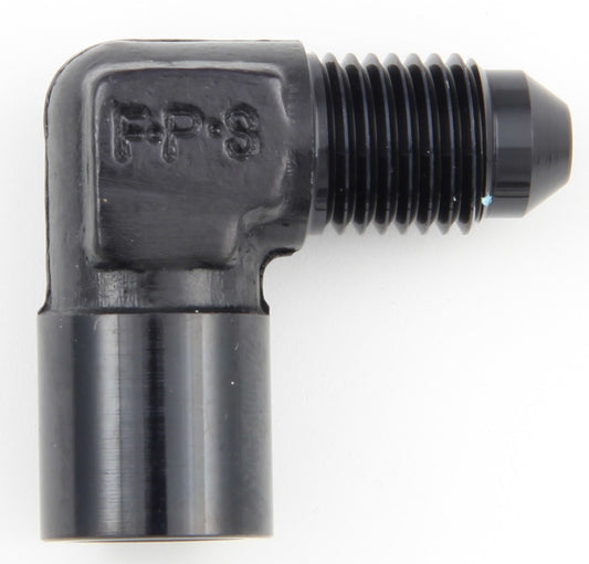 Fitting - Adapter - 90 Degree - 1/8 in NPT Female to 4 AN Male - Aluminum - Black Anodized - Each