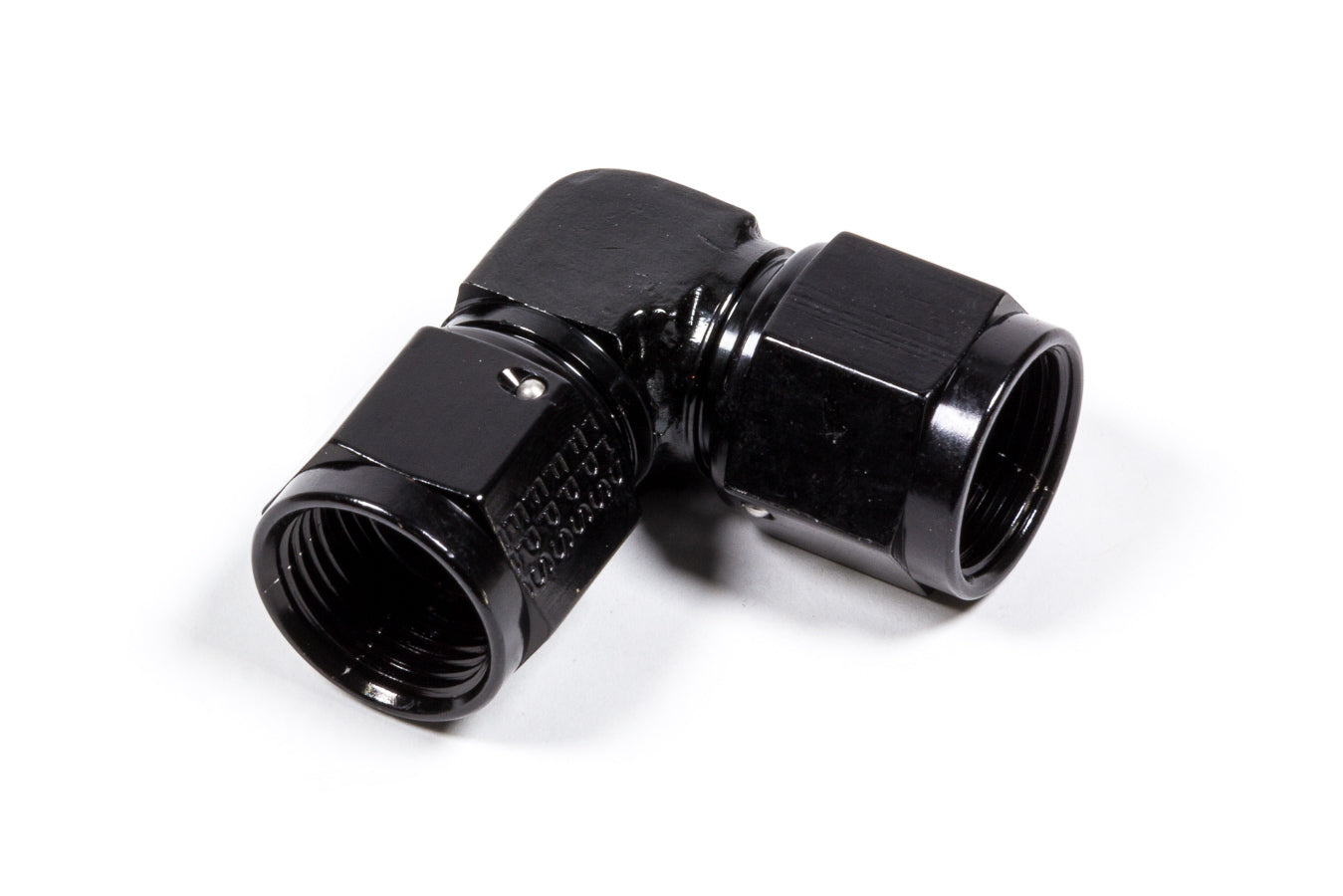 Fitting - Adapter - 90 Degree - 8 AN Female Swivel to 8 AN Female Swivel - Aluminum - Black Anodized - Each