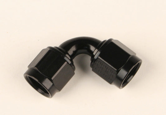 Fitting - Adapter - 90 Degree - 10 AN Female Swivel to 10 AN Female - Aluminum - Black Anodized - Each