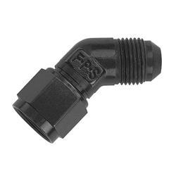 Fitting - Adapter - 45 Degree - 6 AN Female Swivel to 6 AN Male - Aluminum - Black Anodized - Each