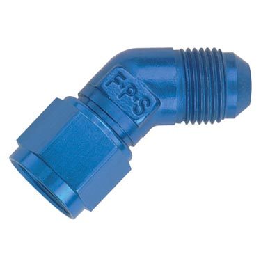 Fitting - Adapter - 45 Degree - 8 AN Female Swivel to 8 AN Male - Aluminum - Blue Anodized - Each