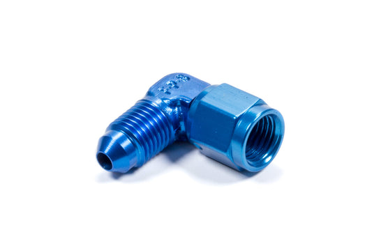 Fitting - Adapter - 90 Degree - 4 AN Female Swivel to 4 AN Male - Aluminum - Blue Anodized - Each