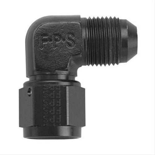 Fitting - Adapter - 90 Degree - 10 AN Female to 10 AN Male Swivel - Aluminum - Black Anodized - Each