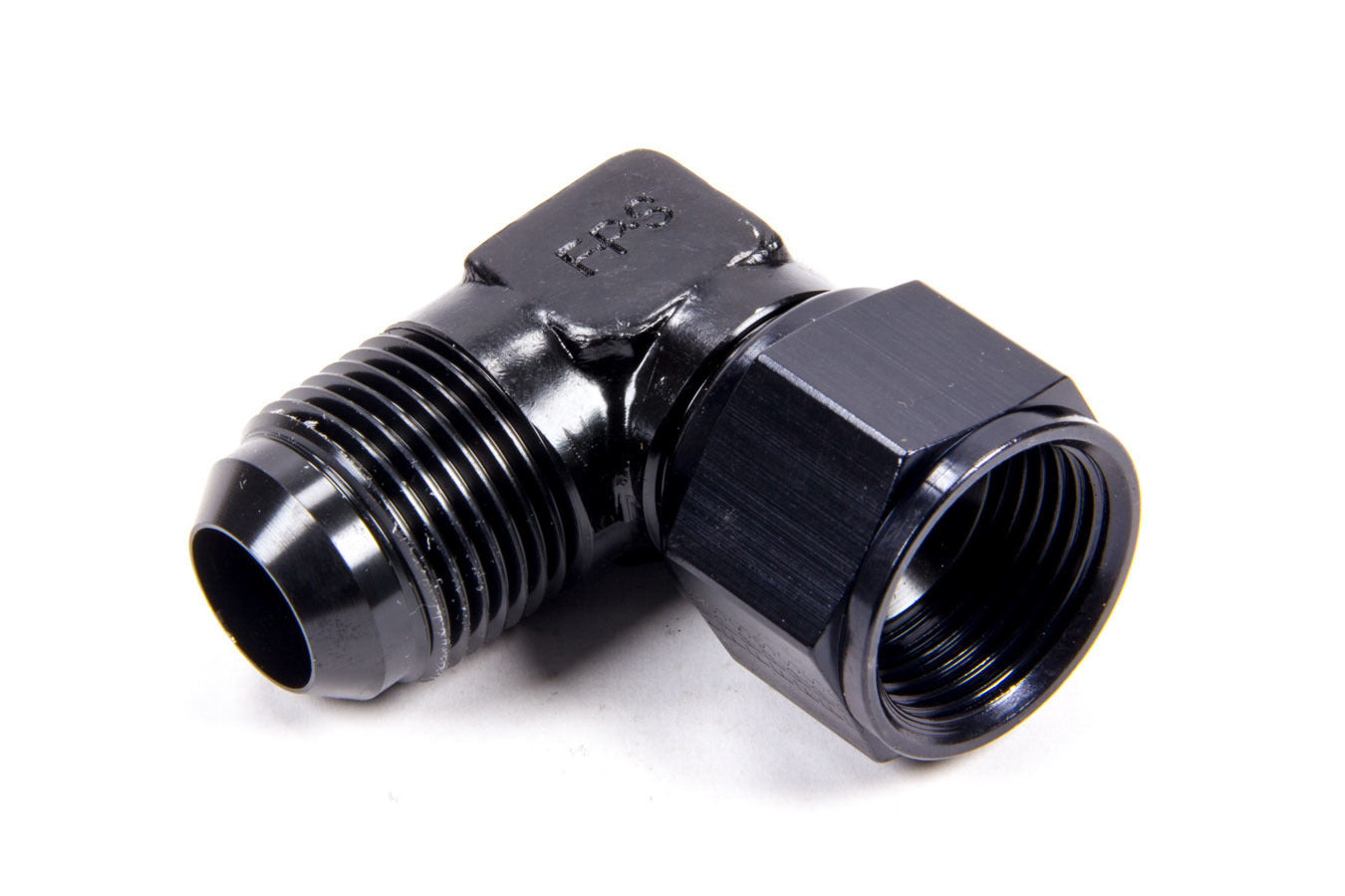 Fitting - Adapter - 90 Degree - 12 AN Female Swivel to 12 AN Male - Aluminum - Black Anodized - Each