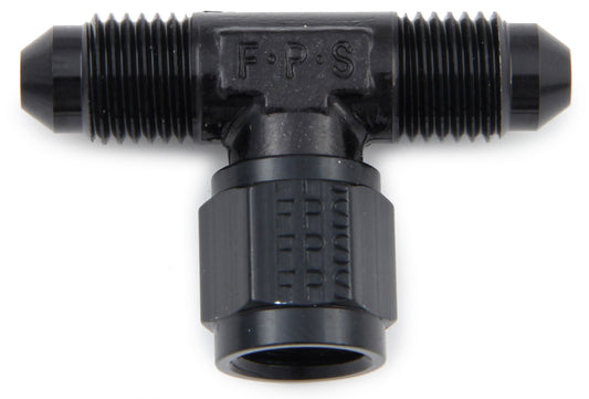 Fitting - Adapter Tee - 4 AN Female Swivel x 4 AN Male x 4 AN Male - Aluminum - Black Anodized - Each