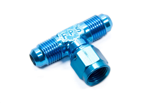 Fitting - Adapter Tee - 6 AN Male x 6 AN Male x 6 AN Female Swivel - Aluminum - Blue Anodized - Each