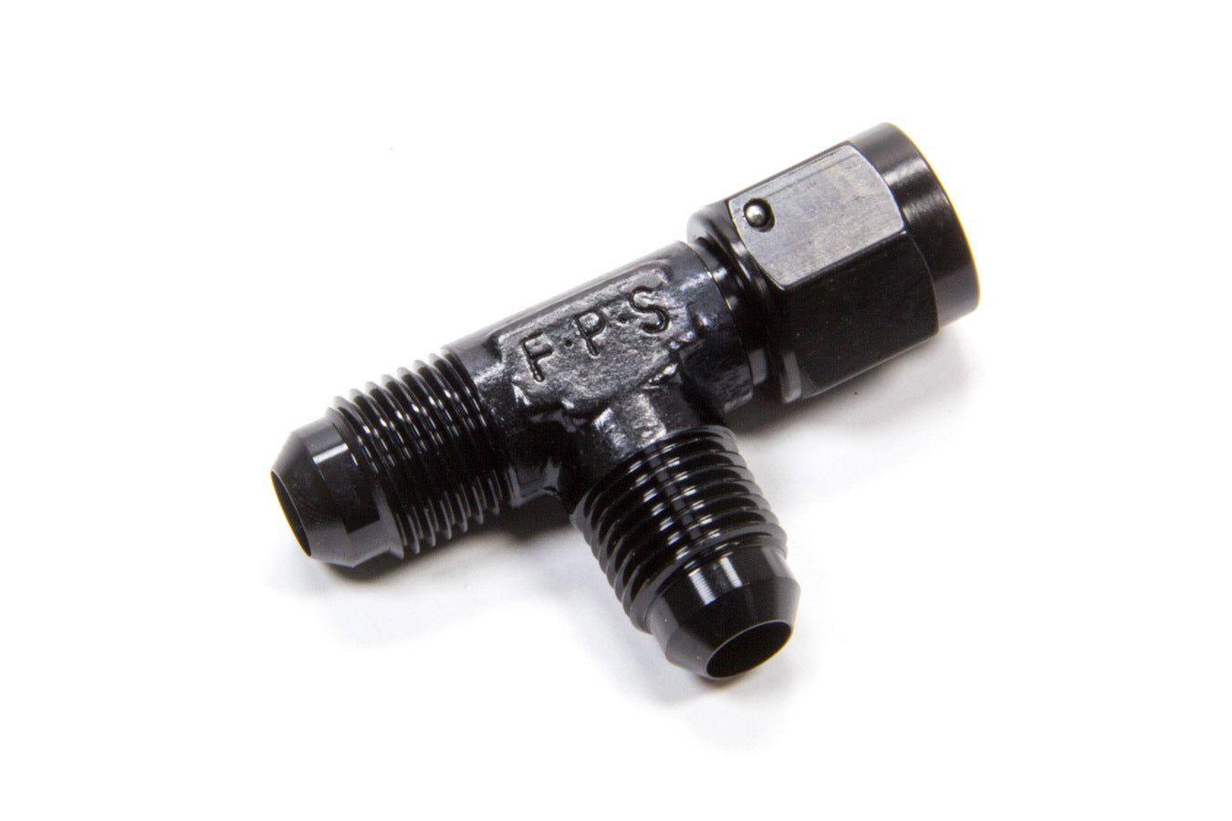 Fitting - Adapter Tee - 6 AN Female Swivel x 6 AN Male x 6 AN Male - Aluminum - Black Anodized - Each