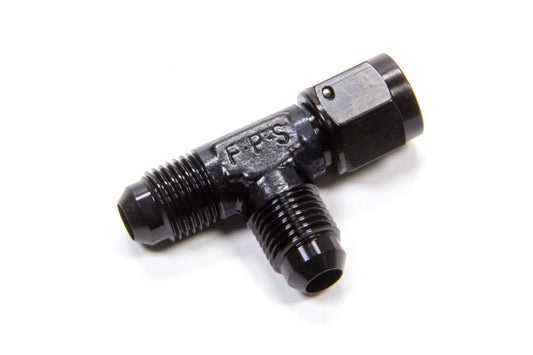 Fitting - Adapter Tee - 6 AN Female Swivel x 6 AN Male x 6 AN Male - Aluminum - Black Anodized - Each