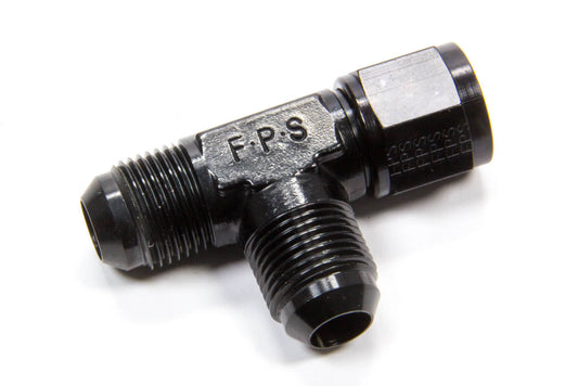 Fitting - Adapter Tee - 10 AN Female Swivel x 10 AN Male x 10 AN Male - Aluminum - Black Anodized - Each