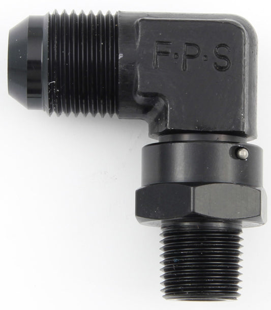 Fitting - Adapter - 90 Degree - 4 AN Male to 1/8 in NPT Male Swivel - Aluminum - Black Anodized - Each