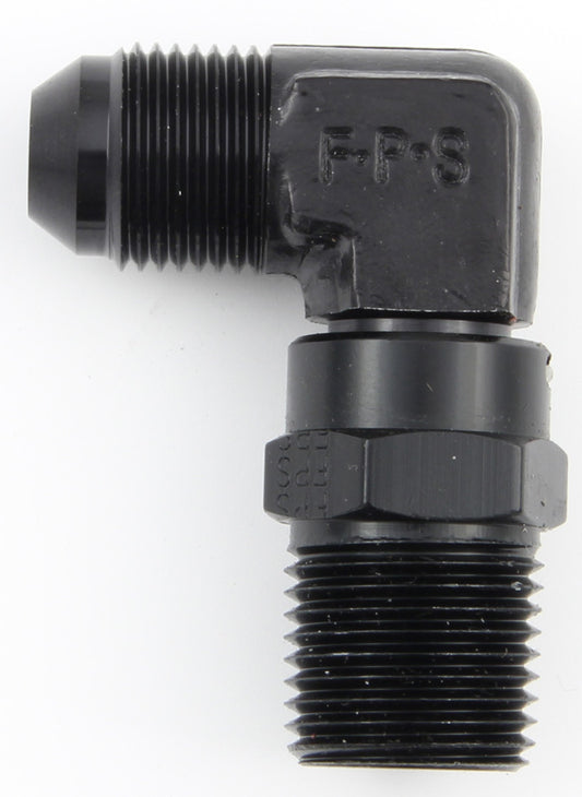 Fitting - Adapter - 90 Degree - 6 AN Male to 1/2 in NPT Male - Swivel - Aluminum - Black Anodized - Each