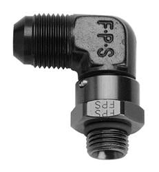 Fitting - Adapter - 90 Degree - 6 AN Male to 8 AN Male O-Ring Swivel - Aluminum - Black Anodized - Each