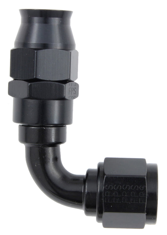 Fitting - Hose End - Real Street - PTFE Hose - 90 Degree - 6 AN Hose to 6 AN Female - Aluminum - Black Anodized - Each