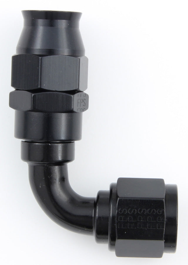 Fitting - Hose End - Real Street - PTFE Hose - 90 Degree - 8 AN Hose to 8 AN Female - Aluminum - Black Anodized - Each
