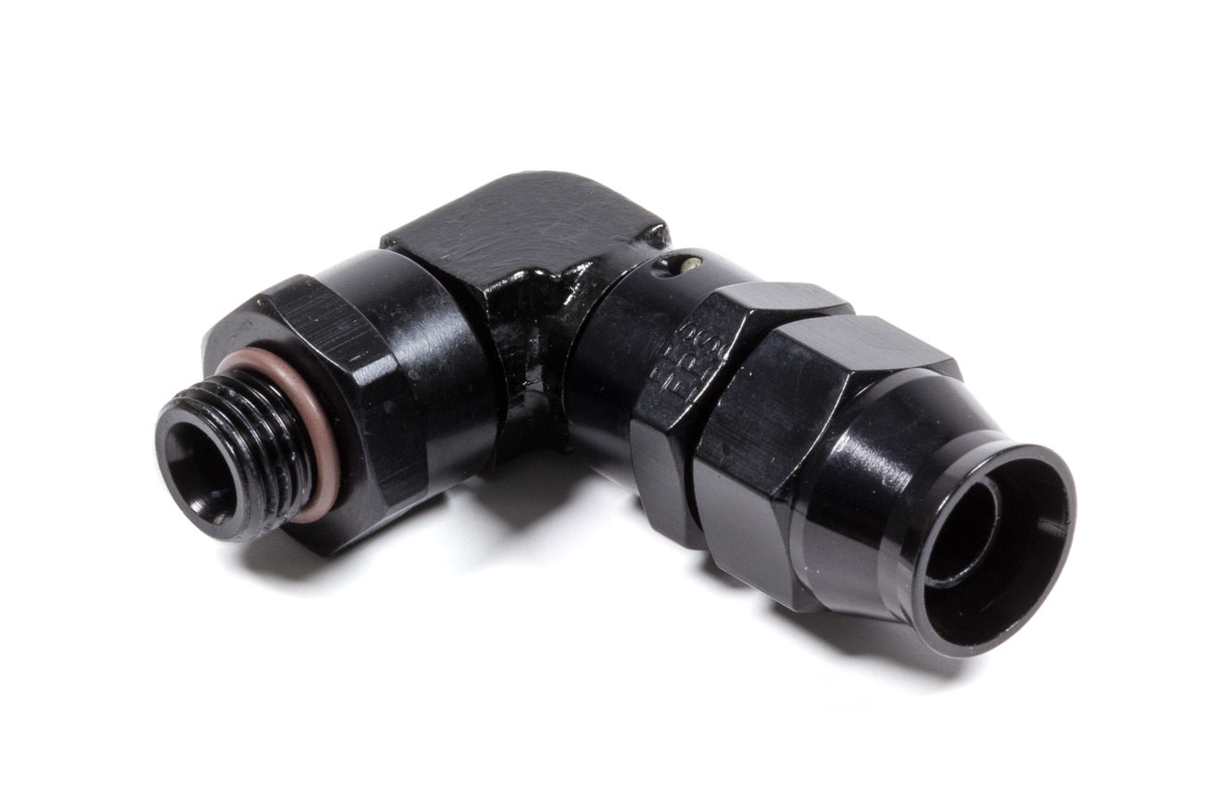 Fitting - Hose End - Real Street - PTFE Hose - 90 Degree - 8 AN Hose to 6 AN Male O-Ring - Aluminum - Black Anodized - Each