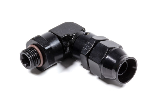 Fitting - Hose End - Real Street - PTFE Hose - 90 Degree - 8 AN Hose to 6 AN Male O-Ring - Aluminum - Black Anodized - Each